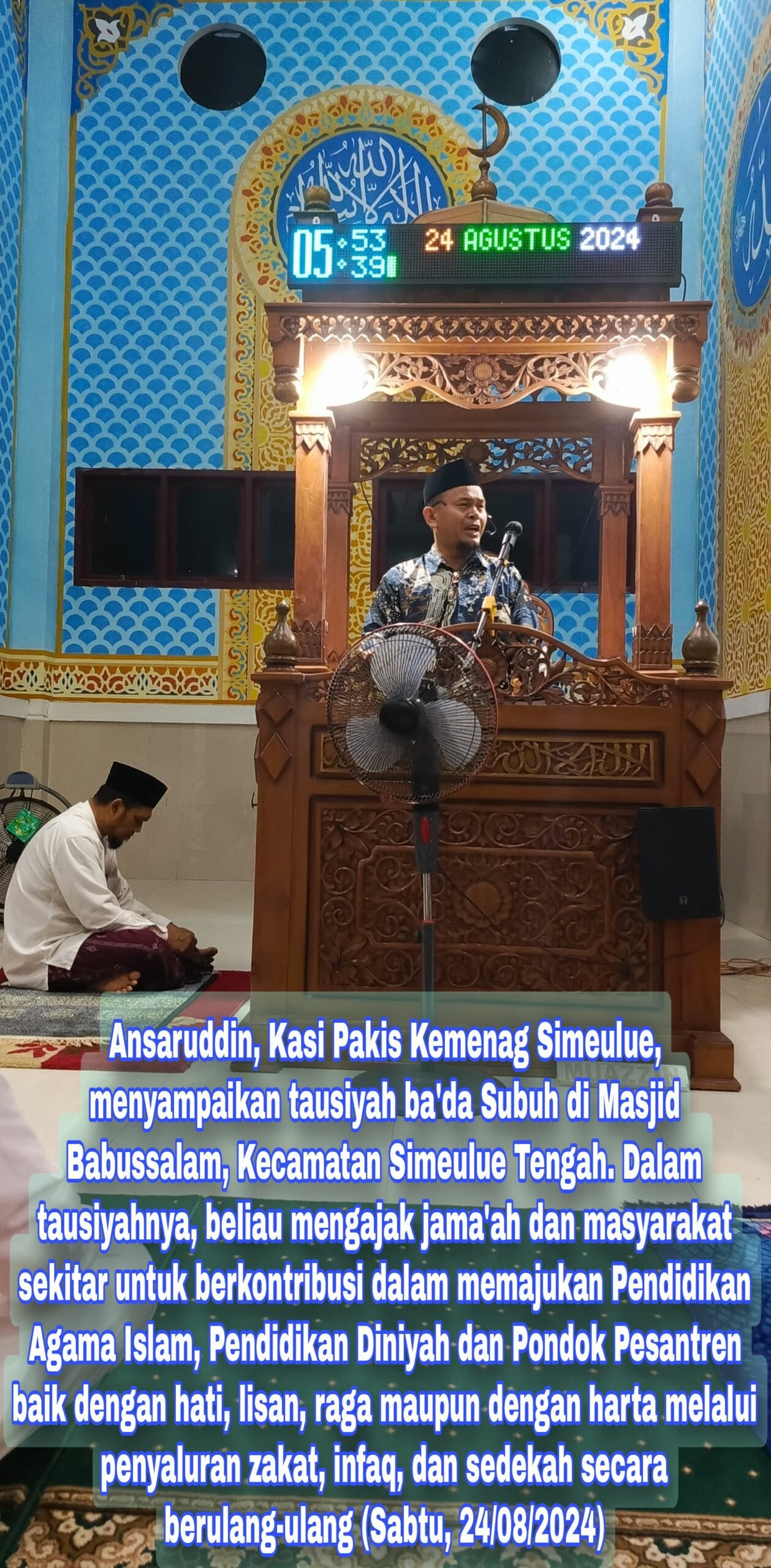 Tausyiah Subuh: Kasi Pakis Ajak Jama’ah Masjid Babussalam Dukung Kemajuan Lembaga Pendidikan